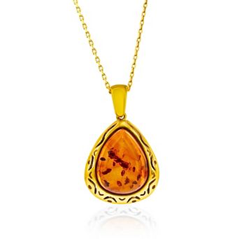 Nautica Rocks Gold Tone Sterling Silver Triangle Amber Cabochon Pendant Necklace