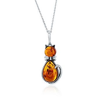 Nautica Rocks Sterling Silver Amber Cat Pendant Necklace