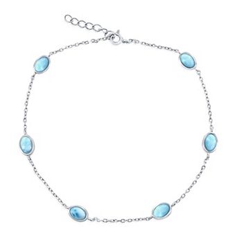 Nautica Rocks Sterling Silver Oval Larimar Cabochon Anklet