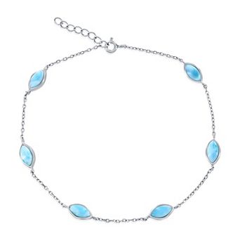 Nautica Rocks Sterling Silver Marquise Larimar Cabochon Anklet