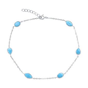 Nautica Rocks Sterling Silver Multi-Shaped Larimar Cabochon Station Anklet