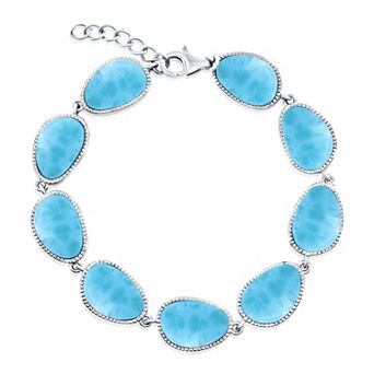 Nautica Rocks Sterling Silver Marquise Larimar Cabochon Anklet
