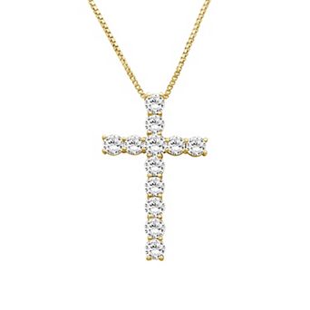 Jewelexcess Sterling Silver 1 Carat T.W. Lab-Grown Diamond Cross Pendant Necklace