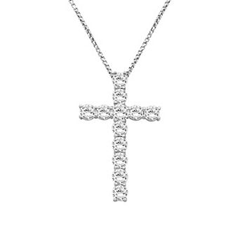 Jewelexcess Sterling Silver 1 Carat T.W. Lab-Grown Diamond Cross Pendant Necklace