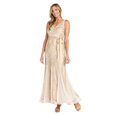 Женские платья R&M Women's R&M Richards Long Beaded Sleeveless Dress