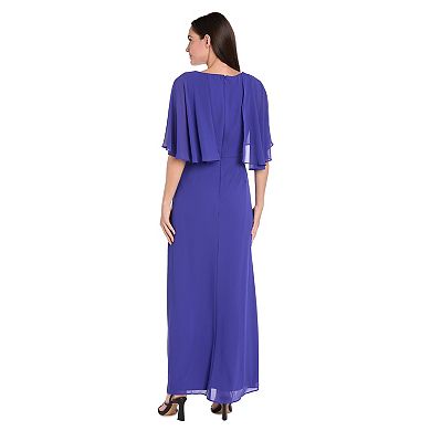 Women's R&M Richards Attached Caplet Long Chiffon Dress