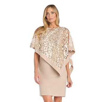 Women's R&M Richards Leaf Sequin Pattern Short Poncho Dress