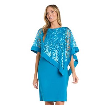 Women's R&M Richards Leaf Sequin Pattern Short Poncho Dress