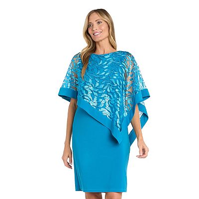 short poncho dress R & M Richards Women's Short Leaf Sequined Poncho Dress, Turquoise, 6