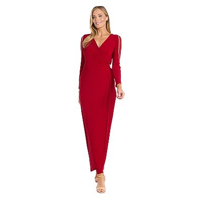 Women's R&M Richards Sheer Insert Sleeve Long Wrap Dress
