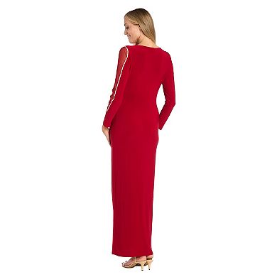 Women's R&M Richards Sheer Insert Sleeve Long Wrap Dress