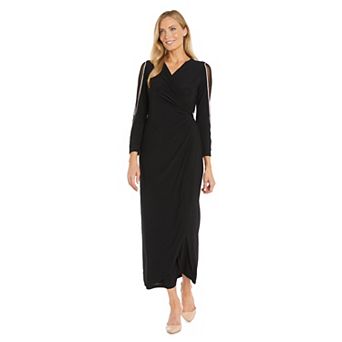 Women's R&M Richards Sheer Insert Sleeve Long Wrap Dress