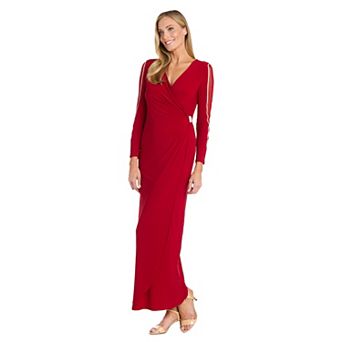 Women's R&M Richards Sheer Insert Sleeve Long Wrap Dress