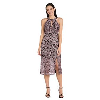 Women's R&M Richards Keyhole Neckline Midi Lace Dress