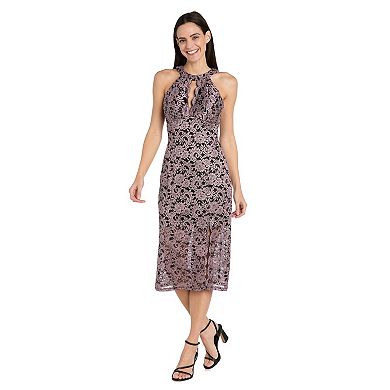 Women's R&M Richards Keyhole Neckline Midi Lace Dress