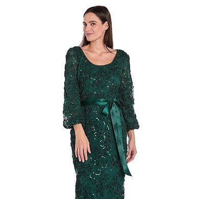 Women's R&M Richards Long Stretch Soutache Lace Dress