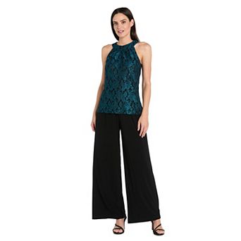 Women's R&M Richards Mock Glitter Lace Halter Top Jumpsuit