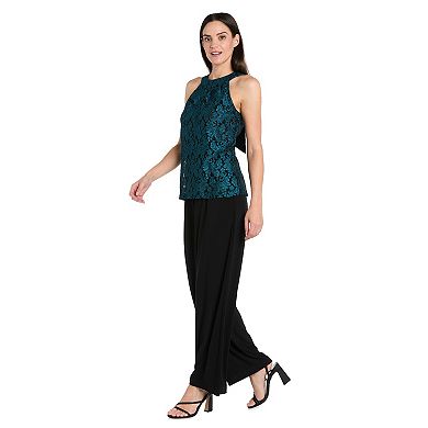 Women's R&M Richards Mock Glitter Lace Halter Top Jumpsuit