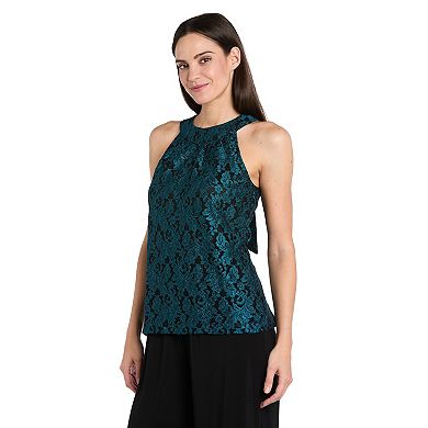Women's R&M Richards Mock Glitter Lace Halter Top Jumpsuit