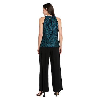 Women's R&M Richards Mock Glitter Lace Halter Top Jumpsuit