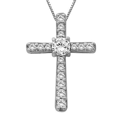 Jewelexcess Sterling Silver Lab-Grown Diamond 1/2 Carat T.W. Cross Pendant Necklace