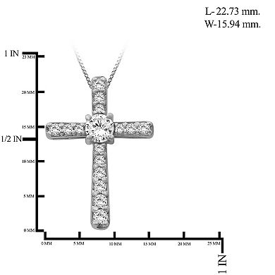 Jewelexcess Sterling Silver Lab-Grown Diamond 1/2 Carat T.W. Cross Pendant Necklace
