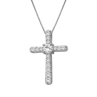 Jewelexcess Sterling Silver Lab-Grown Diamond 1/2 Carat T.W. Cross Pendant Necklace