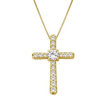 Jewelexcess Sterling Silver Lab-Grown Diamond 1/2 Carat T.W. Cross Pendant Necklace