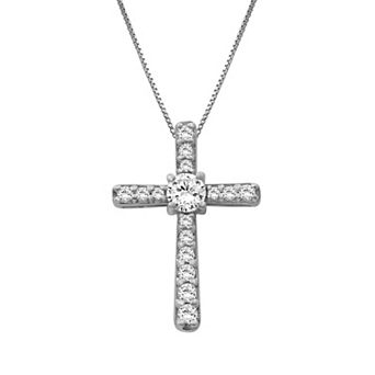 Jewelexcess Sterling Silver Lab-Grown Diamond 1/2 Carat T.W. Cross Pendant Necklace