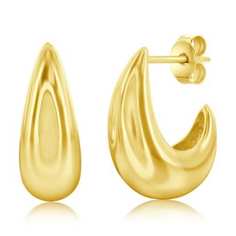 Argento Bella Sterling Silver Nickel Free Puff J-Hoop Earrings