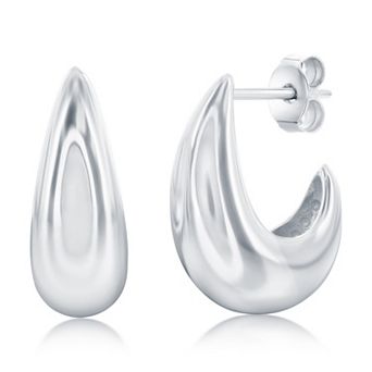 Argento Bella Sterling Silver Nickel Free Puff J-Hoop Earrings