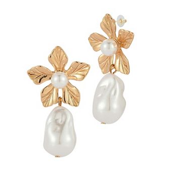 WINX Gold Tone Plated Simulated Pearl Flower Drop Earrings