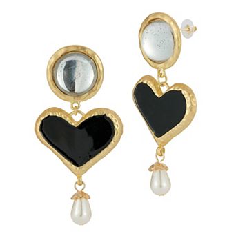 WINX Gold Tone Crystal & Faux Pearl Heart Drop Earrings