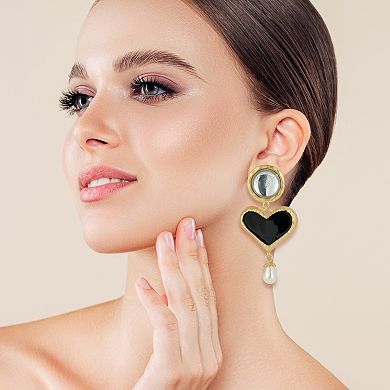 WINX Gold Tone Crystal & Faux Pearl Heart Drop Earrings
