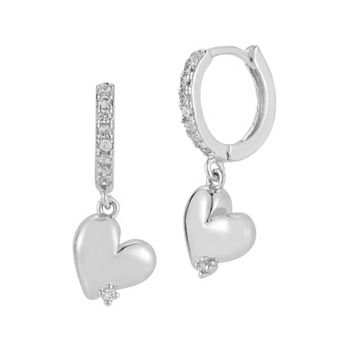 WINX Cubic Zirconia Heart Charm Huggie Earrings