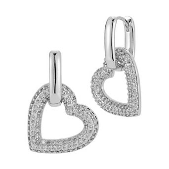 WINX Pave Heart Drop Hoop Earrings