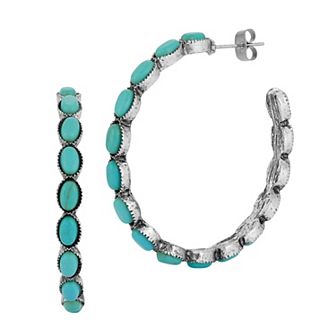 WINX Silver Tone Synthetic Turquoise Hoop Earrings
