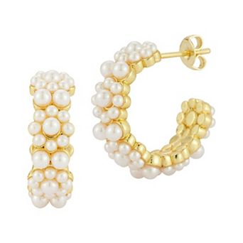 WINX Faux Pearl Cluster Hoop Earrings