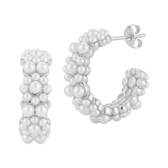 WINX Faux Pearl Cluster Hoop Earrings
