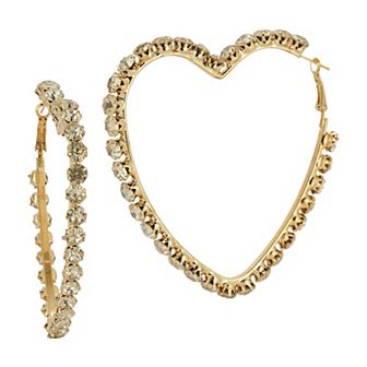 WINX Gold Tone Crystal Large Heart Hoop Earrings