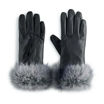 Women's Busbee Style Tipped Faux Fur Trimmed Vegan Leather Gloves