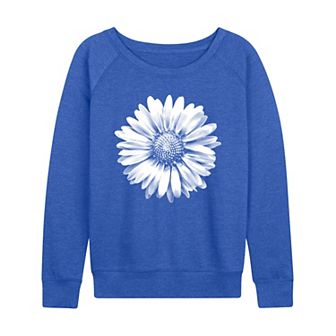 Plus Size White Daisy French Terry Long Sleeve Tee