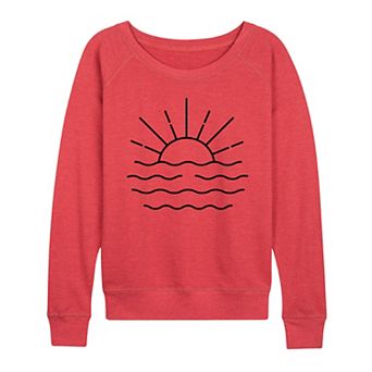 Plus Size Ocean Sunset Linework French Terry Long Sleeve Tee