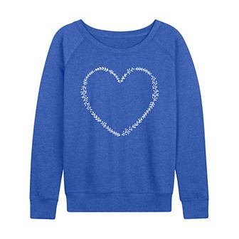 Plus Size Floral Heart Outline French Terry Long Sleeve Tee
