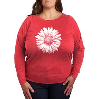 Plus Size White Daisy French Terry Long Sleeve Tee