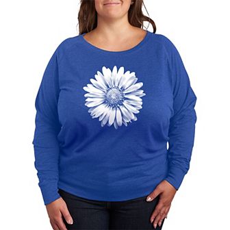 Plus Size White Daisy French Terry Long Sleeve Tee
