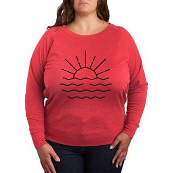 Plus Size Ocean Sunset Linework French Terry Long Sleeve Tee