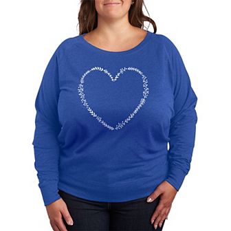 Plus Size Floral Heart Outline French Terry Long Sleeve Tee