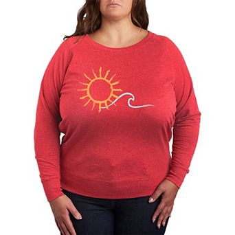 Plus Size Brushstroke Sun & Wave French Terry Long Sleeve Tee
