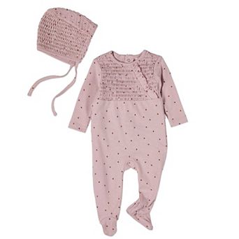 2 pc Baby Girls "Sweet Cherry" 100% Cotton Smocked Footie Set